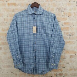 Peter Millar Yates Summer Soft Cotton Button Up Long Sleeve Cottage Blue Medium